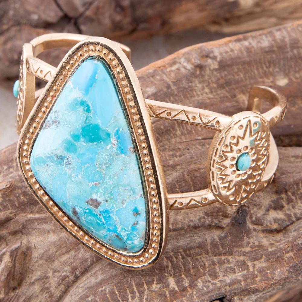 Tulum Blue Turquoise Golden Cuff Bracelet by Barse Jewelry