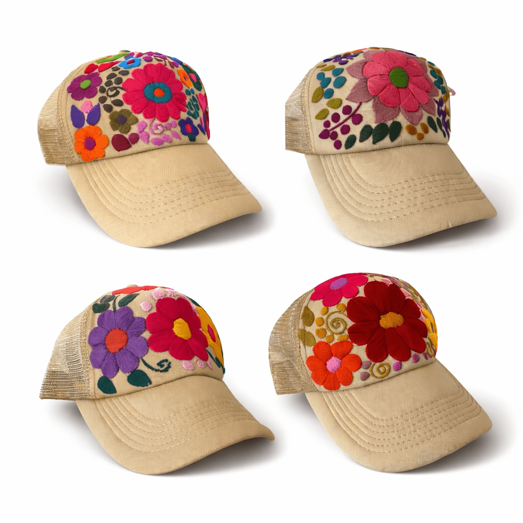 Tulum Hand Embroidered Trucker Flower Hat - Mexico Apparel La Vie Bien Tulum Hand Embroidered Trucker Flower Hat - Mexico