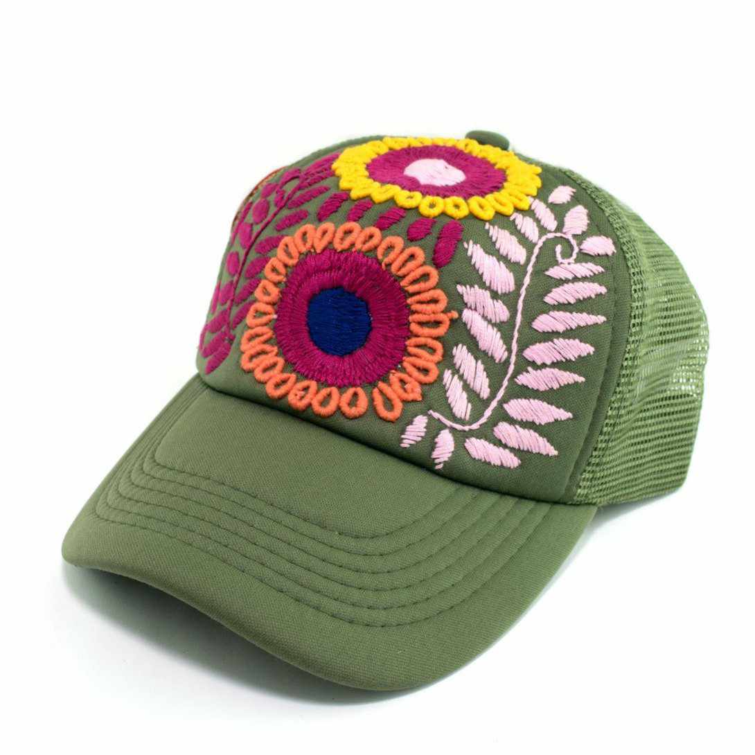 Tulum Hand Embroidered Trucker Flower Hat - Mexico Apparel La Vie Bien Tulum Hand Embroidered Trucker Flower Hat - Mexico