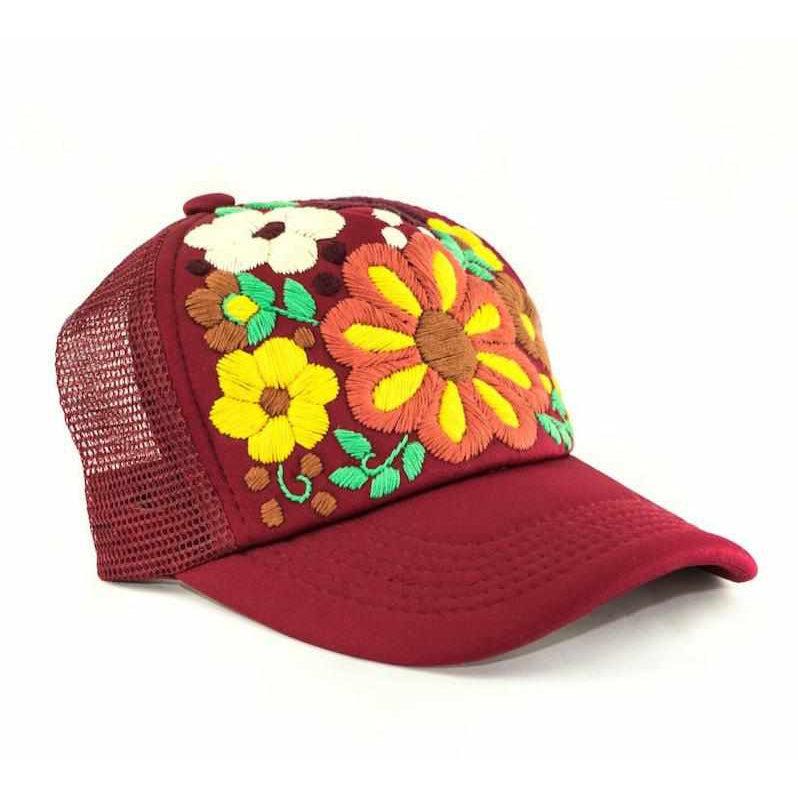 Tulum Hand Embroidered Trucker Flower Hat - Mexico Apparel La Vie Bien Tulum Hand Embroidered Trucker Flower Hat - Mexico