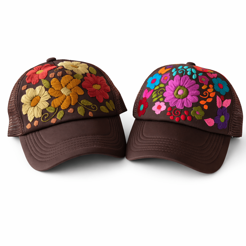 Tulum Hand Embroidered Trucker Flower Hat - Mexico Apparel La Vie Bien Tulum Hand Embroidered Trucker Flower Hat - Mexico