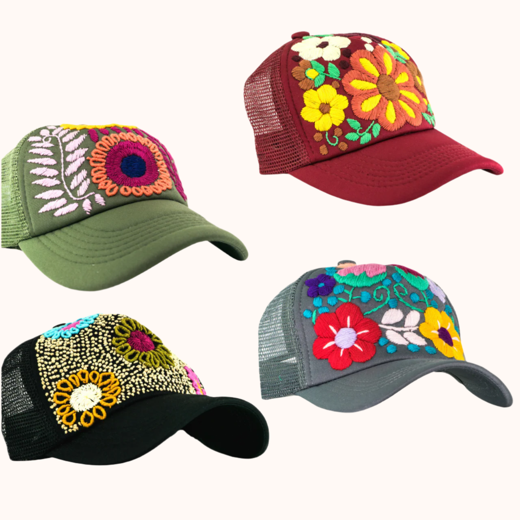 Tulum Hand Embroidered Trucker Flower Hat - Mexico Apparel La Vie Bien Tulum Hand Embroidered Trucker Flower Hat - Mexico