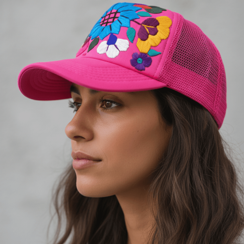 Tulum Hand Embroidered Trucker Flower Hat - Mexico Apparel La Vie Bien Tulum Hand Embroidered Trucker Flower Hat - Mexico
