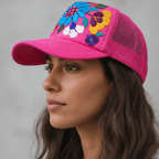 Tulum Hand Embroidered Trucker Flower Hat - Mexico Apparel La Vie Bien Tulum Hand Embroidered Trucker Flower Hat - Mexico