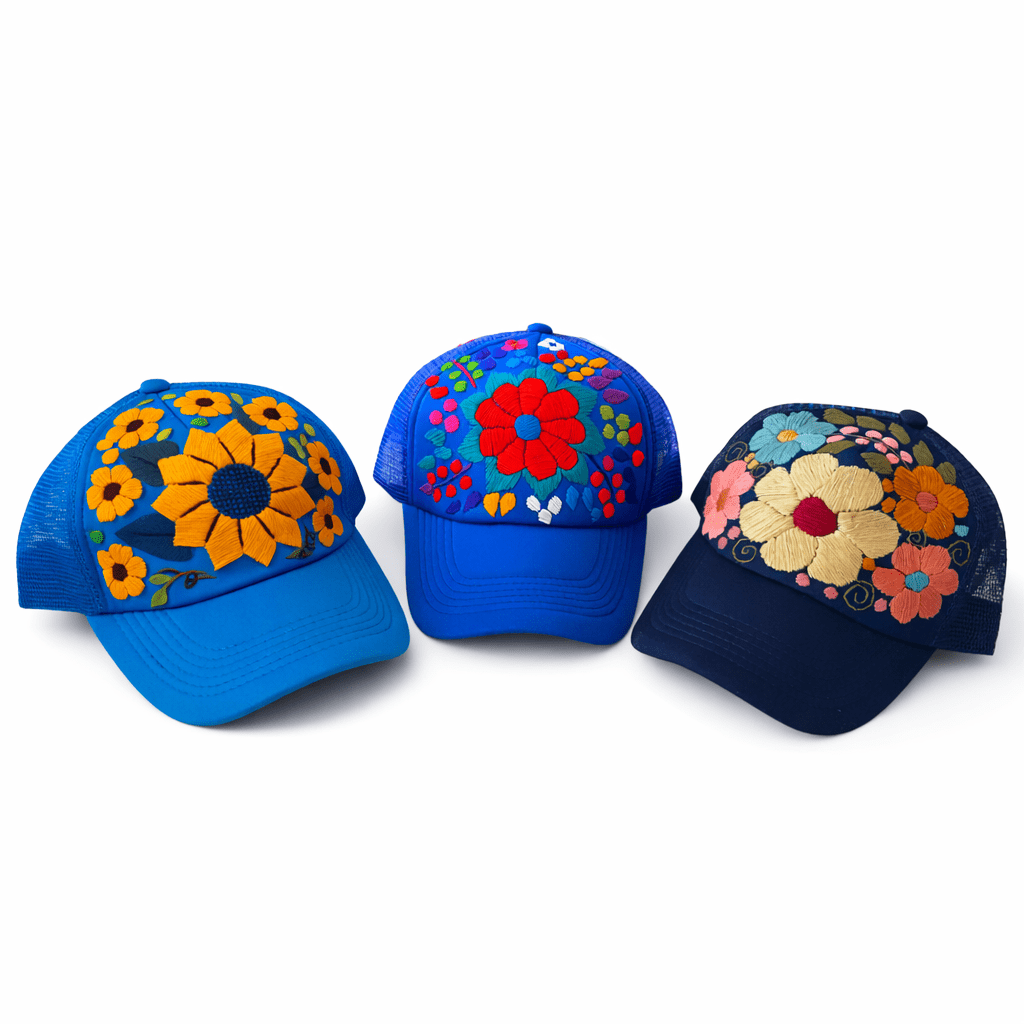 Tulum Hand Embroidered Trucker Flower Hat - Mexico Apparel La Vie Bien Tulum Hand Embroidered Trucker Flower Hat - Mexico