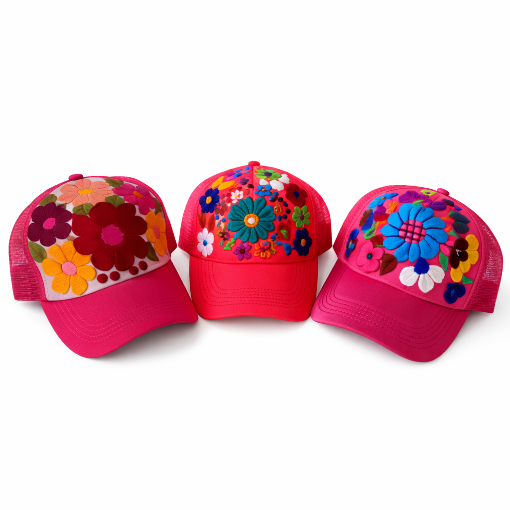 Tulum Hand Embroidered Trucker Flower Hat - Mexico Apparel La Vie Bien Tulum Hand Embroidered Trucker Flower Hat - Mexico