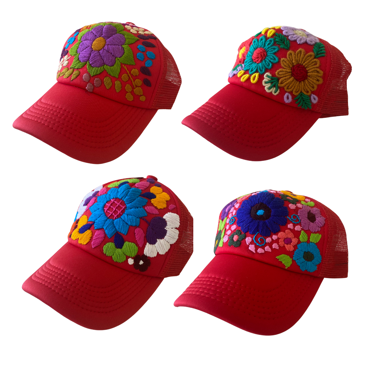 Tulum Hand Embroidered Trucker Flower Hat - Mexico Apparel La Vie Bien Tulum Hand Embroidered Trucker Flower Hat - Mexico