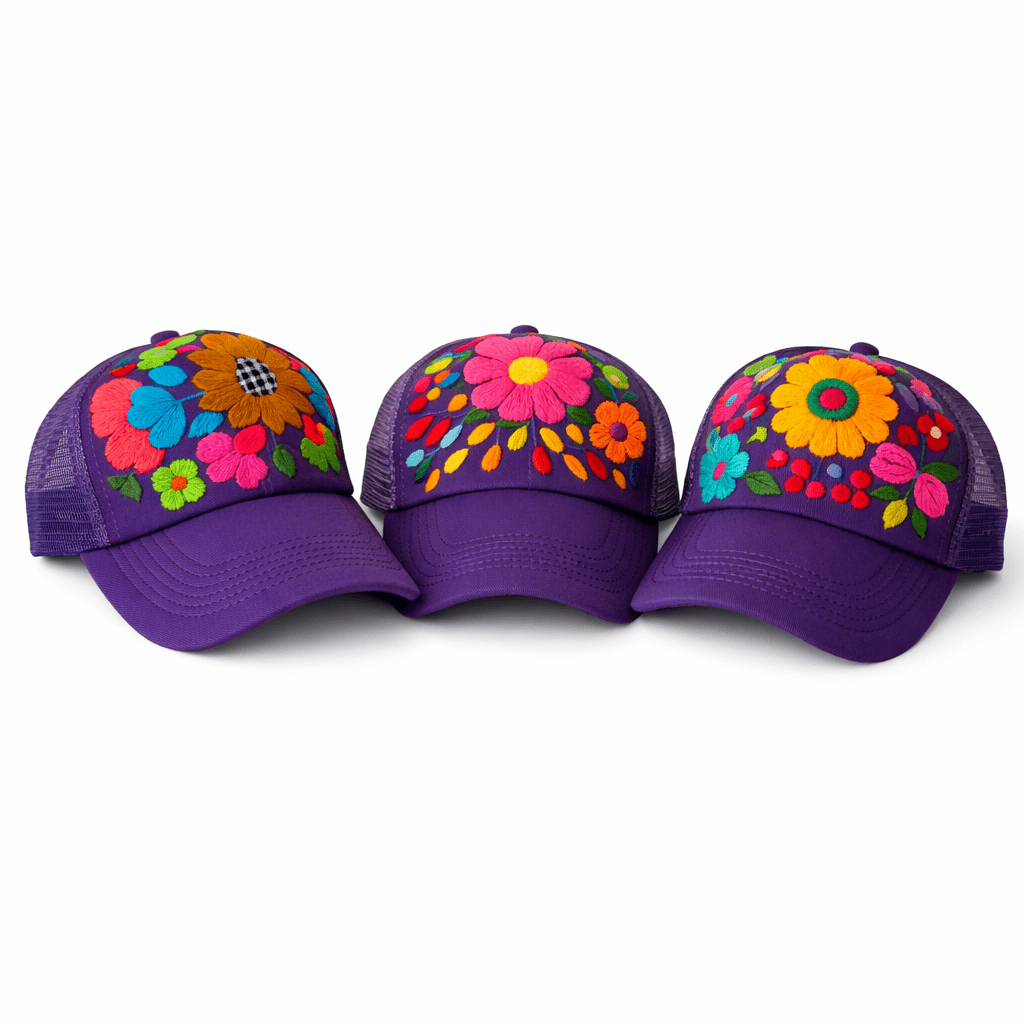 Tulum Hand Embroidered Trucker Flower Hat - Mexico Apparel La Vie Bien Tulum Hand Embroidered Trucker Flower Hat - Mexico