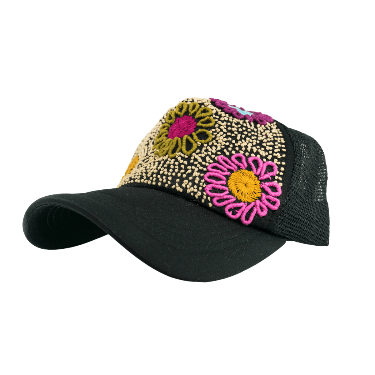 Tulum Hand Embroidered Trucker Flower Hat - Mexico Apparel La Vie Bien Tulum Hand Embroidered Trucker Flower Hat - Mexico