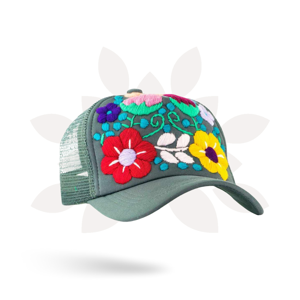 Tulum Hand Embroidered Trucker Flower Hat - Mexico Apparel La Vie Bien Tulum Hand Embroidered Trucker Flower Hat - Mexico