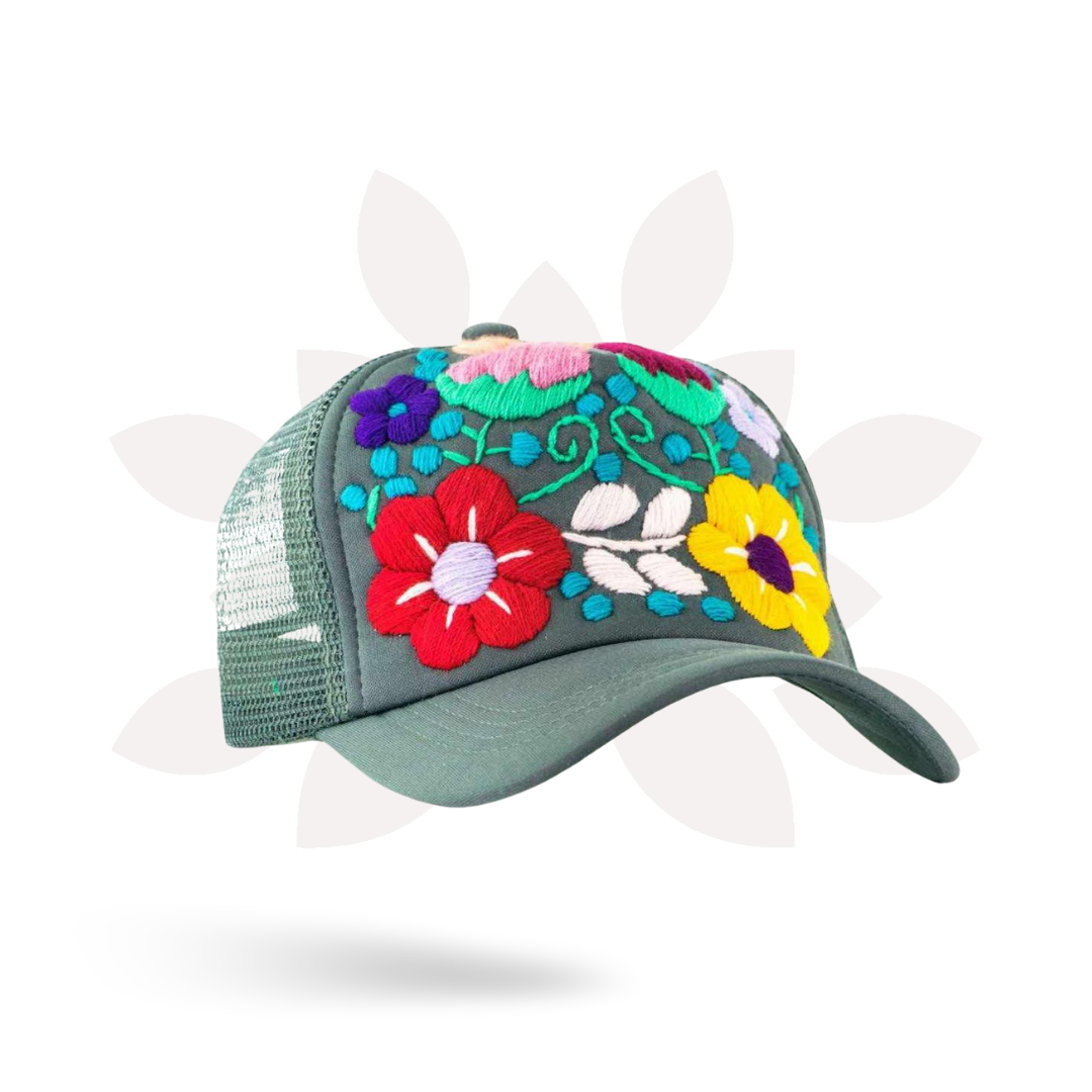 Tulum Hand Embroidered Trucker Flower Hat - Mexico Apparel La Vie Bien Tulum Hand Embroidered Trucker Flower Hat - Mexico