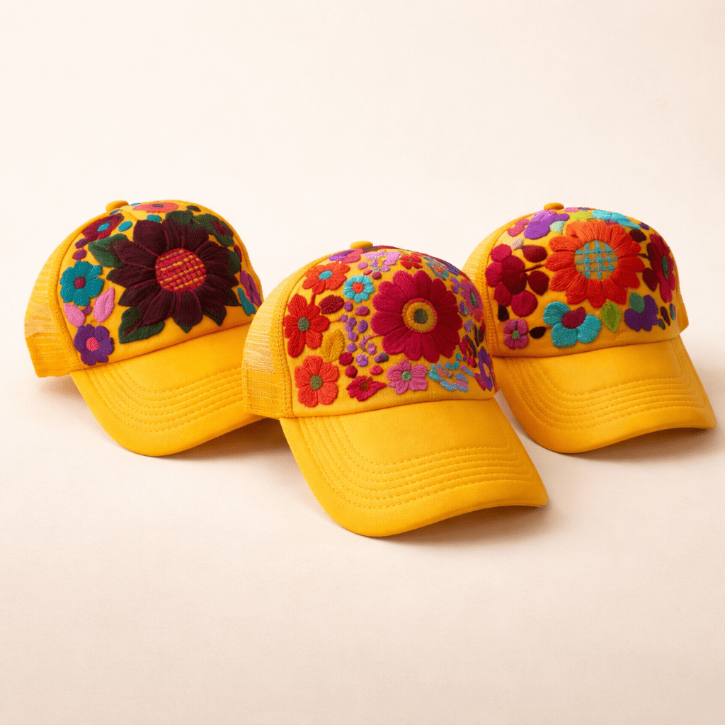Tulum Hand Embroidered Trucker Flower Hat - Mexico Apparel La Vie Bien Tulum Hand Embroidered Trucker Flower Hat - Mexico