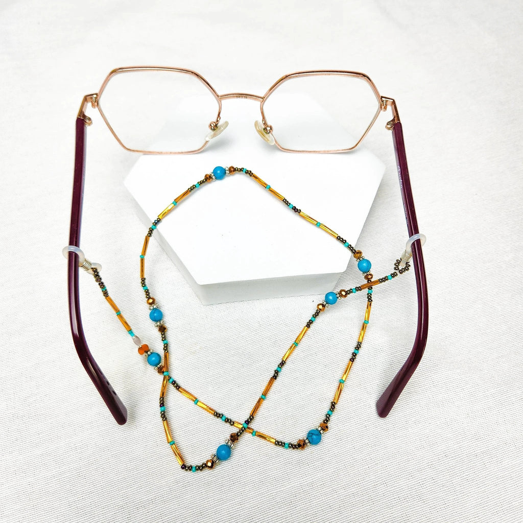 Turquoise and Bronze Beaded Eyeglass Holder by Upavim Crafts