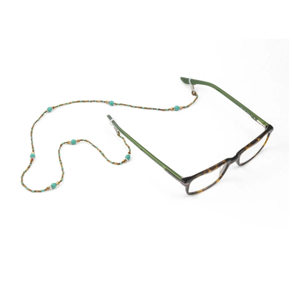 Turquoise and Bronze Beaded Eyeglass Holder by Upavim Crafts