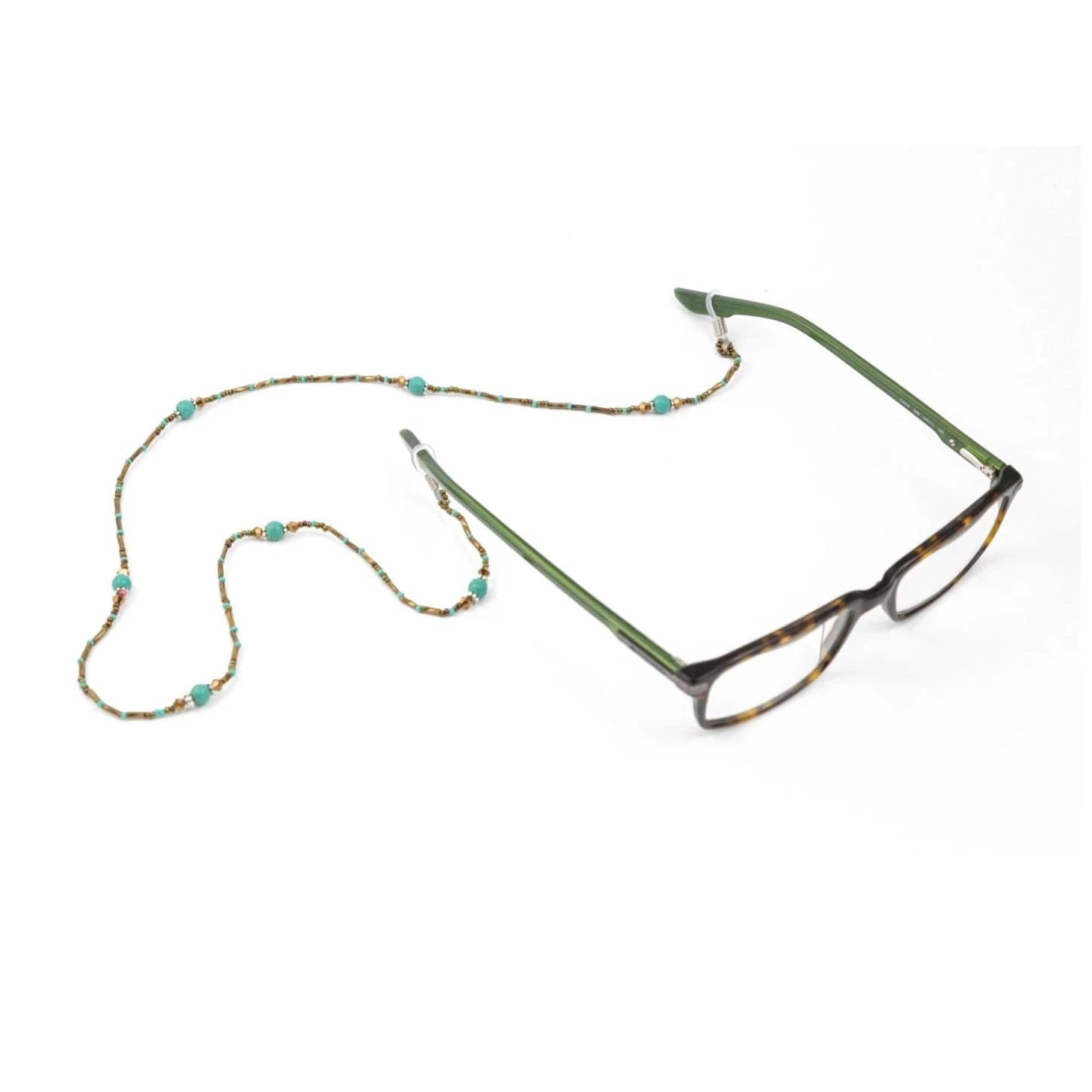 Turquoise and Bronze Beaded Eyeglass Holder by Upavim Crafts