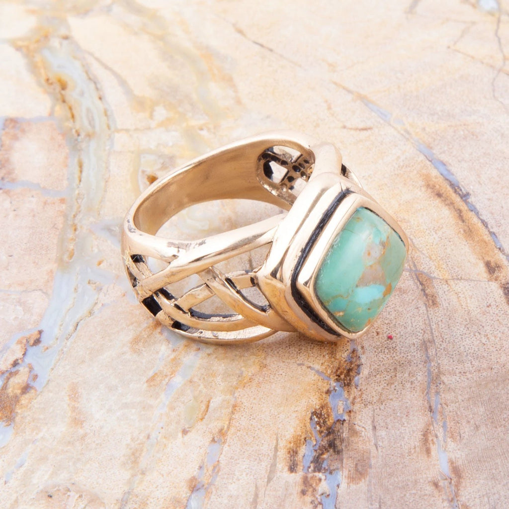Blue Turquoise and Golden Bronze Cut Out Ring by Barse Jewelry