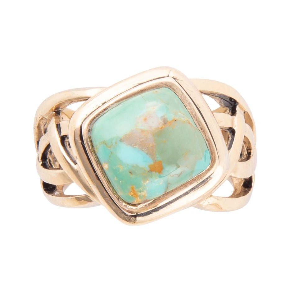 Blue Turquoise and Golden Bronze Cut Out Ring by Barse Jewelry