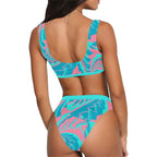 Turquoise and Pink Tropical Sherbet Fractal Sport Top & High-Waisted Bikini Swimsuit / Rave Set | UV Blacklight Reactive by BigTexFunkadelic