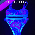 Turquoise and Pink Tropical Sherbet Fractal Sport Top & High-Waisted Bikini Swimsuit / Rave Set | UV Blacklight Reactive by BigTexFunkadelic