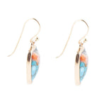 Blue Turquoise and Orange Spiny Oyster Matrix Golden Drop Earrings by Barse Jewelry