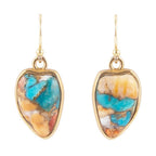 Blue Turquoise and Orange Spiny Oyster Matrix Golden Drop Earrings by Barse Jewelry