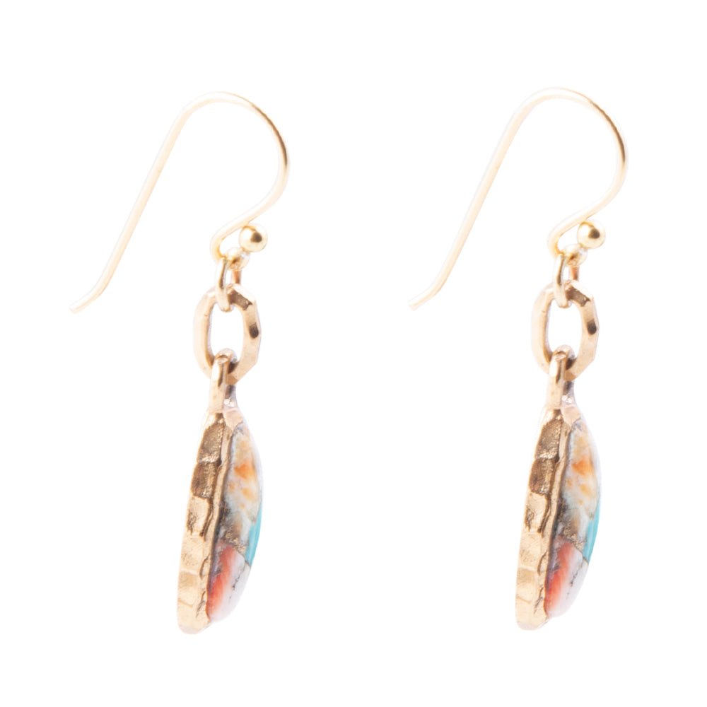 Turquoise and Spiny Oyster Matrix and Bronze Earrings