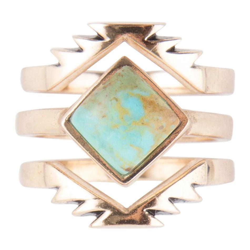 Aztec Blue Turquoise Golden Ring Set by Barse Jewelry