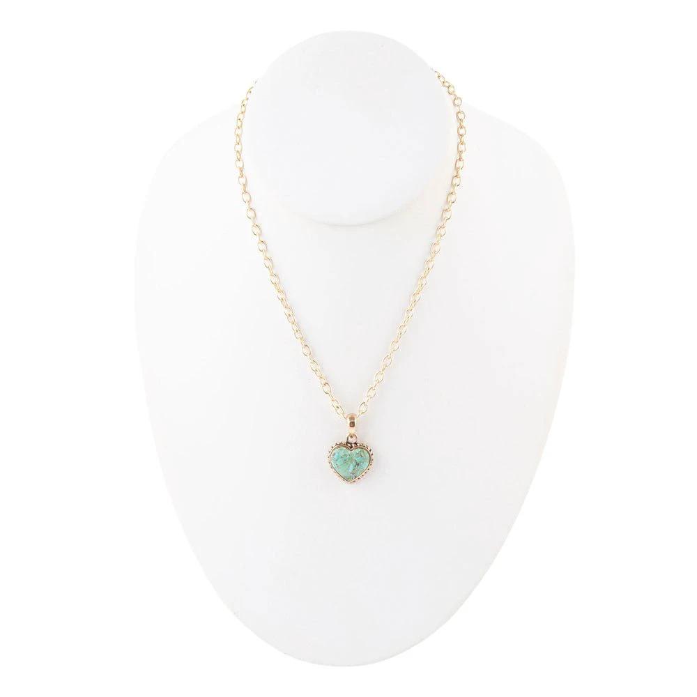 Turquoise Heart Pendant and Bronze Necklace by Barse Jewelry