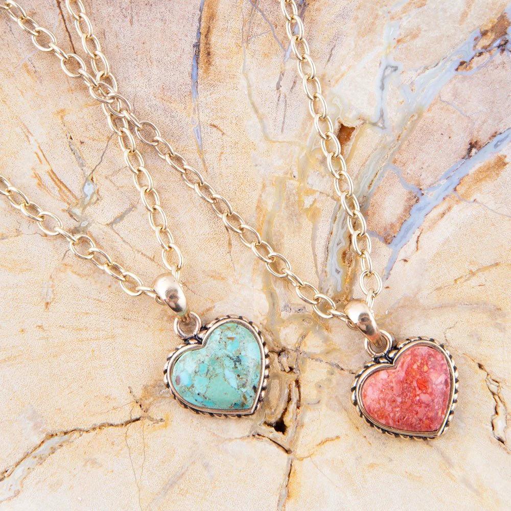 Turquoise Heart Pendant and Bronze Necklace by Barse Jewelry