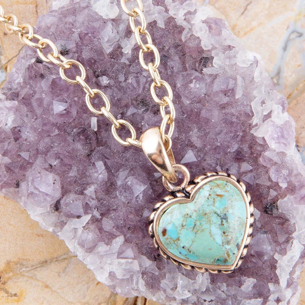 Turquoise Heart Pendant and Bronze Necklace by Barse Jewelry