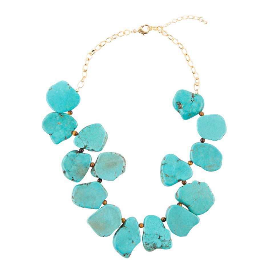 Turquoise Magnesite Slab Golden Necklace Necklaces La Vie Bien Turquoise Magnesite Slab Golden Necklace
