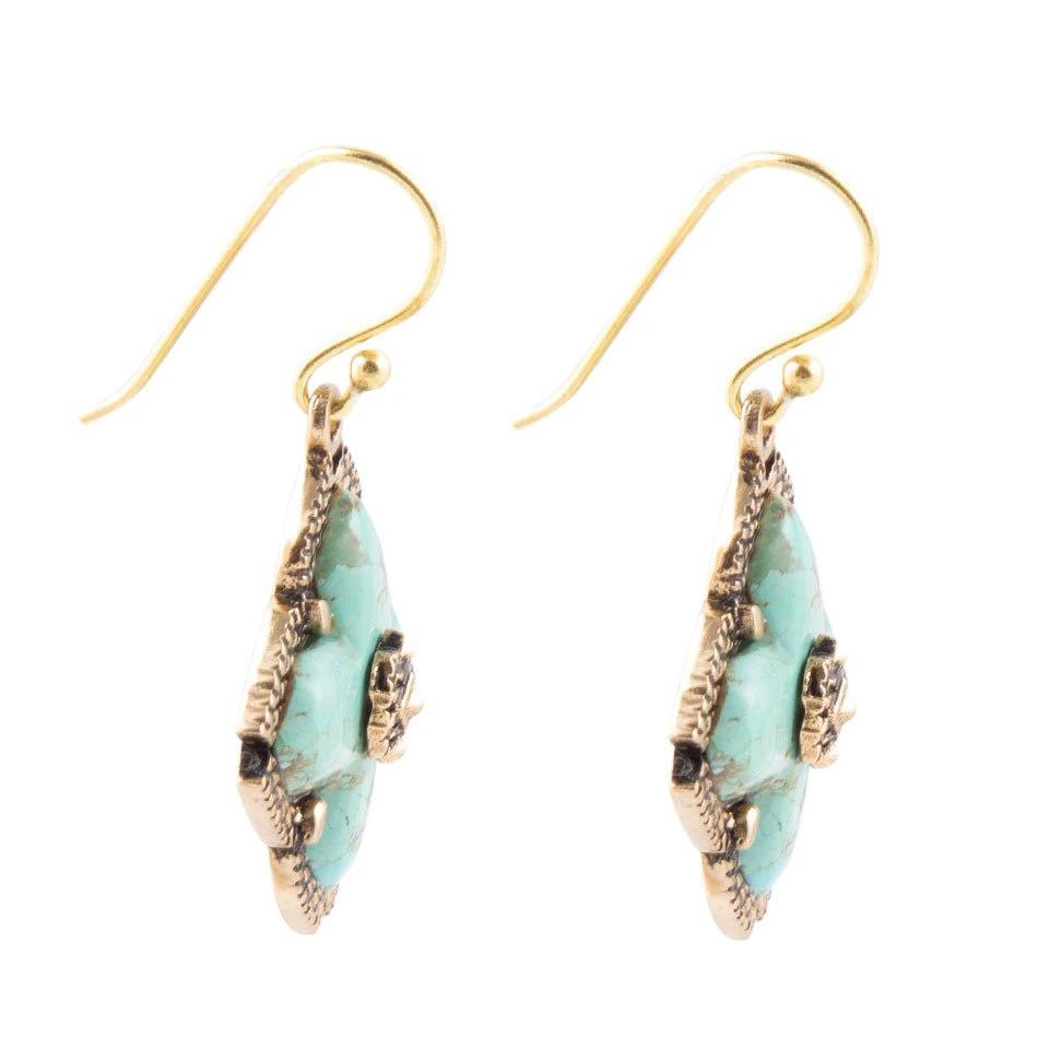 Blue Turquoise Maltese Golden Cross Earrings by Barse Jewelry