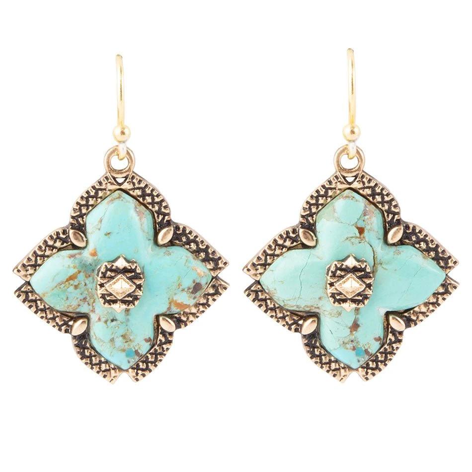 Blue Turquoise Maltese Golden Cross Earrings by Barse Jewelry