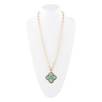 Blue Turquoise Maltese Cross Golden Pendant Necklace