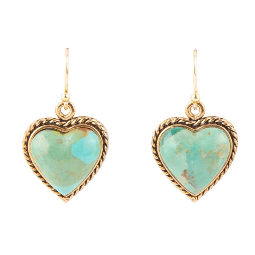 Blue Turquoise Rope My Heart and Golden Earrings by Barse Jewelry