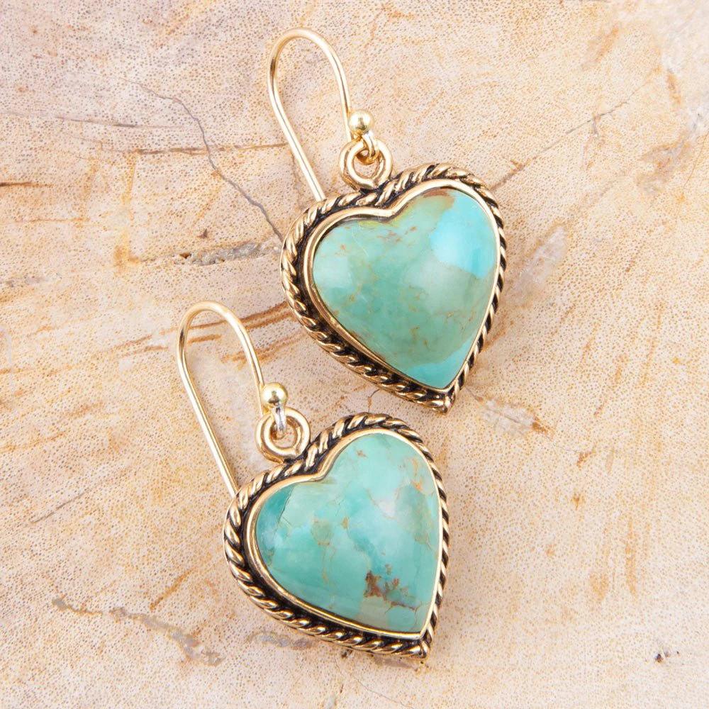 Blue Turquoise Rope My Heart and Golden Earrings by Barse Jewelry