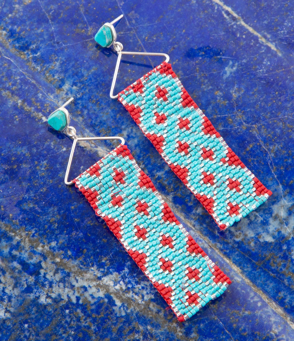 Turquoise Woven Seed Bead Earrings by Barse Jewelry