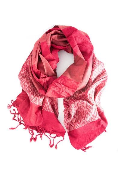 Tuyen Woven Patterned Scarf - Raspberry by Fair Anita