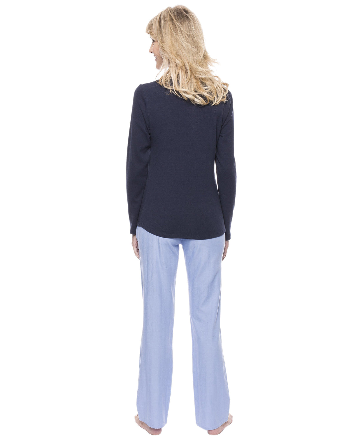 Womens Cotton Flannel Lounge Set with Henley Top