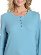 Womens Cotton Flannel Lounge Set with Henley Top