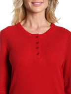 Womens Cotton Flannel Lounge Set with Henley Top