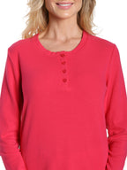 Womens Cotton Flannel Lounge Set with Henley Top