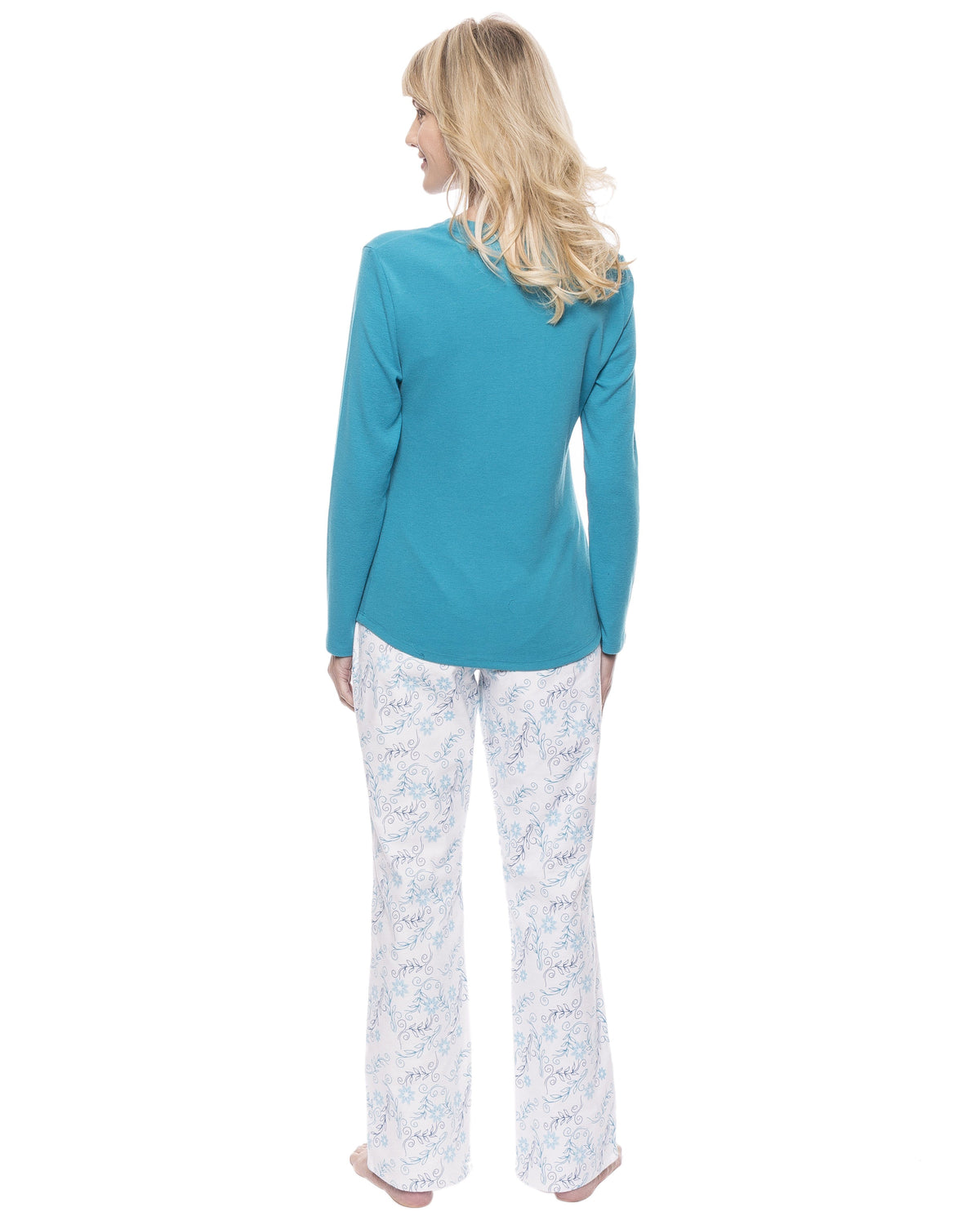 Womens Cotton Flannel Lounge Set with Henley Top