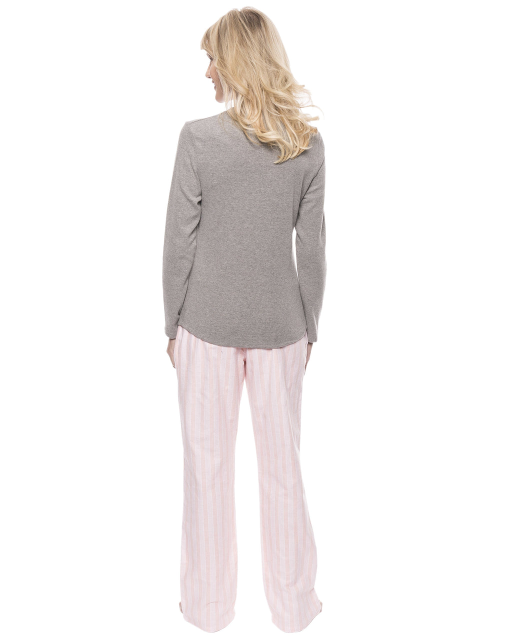 Womens Cotton Flannel Lounge Set with Henley Top