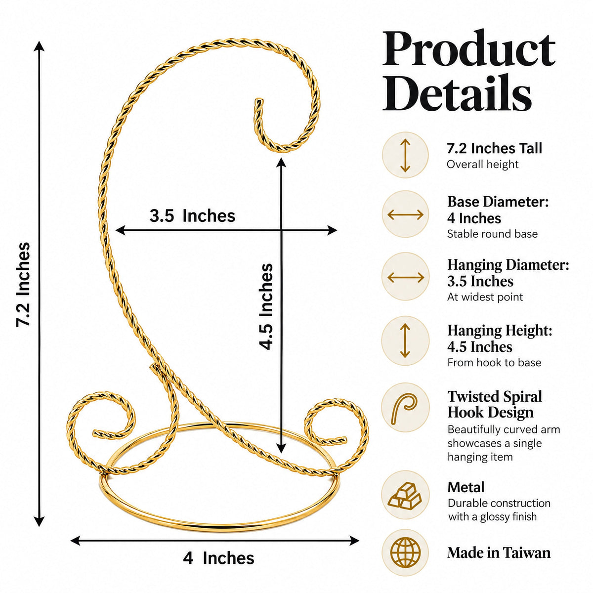 Twisted Wire Gold Metal Ornament Stand Display 7.2 Inches Ornament Stands La Vie Bien Twisted Wire Gold Metal Ornament Stand Display 7.2 Inches
