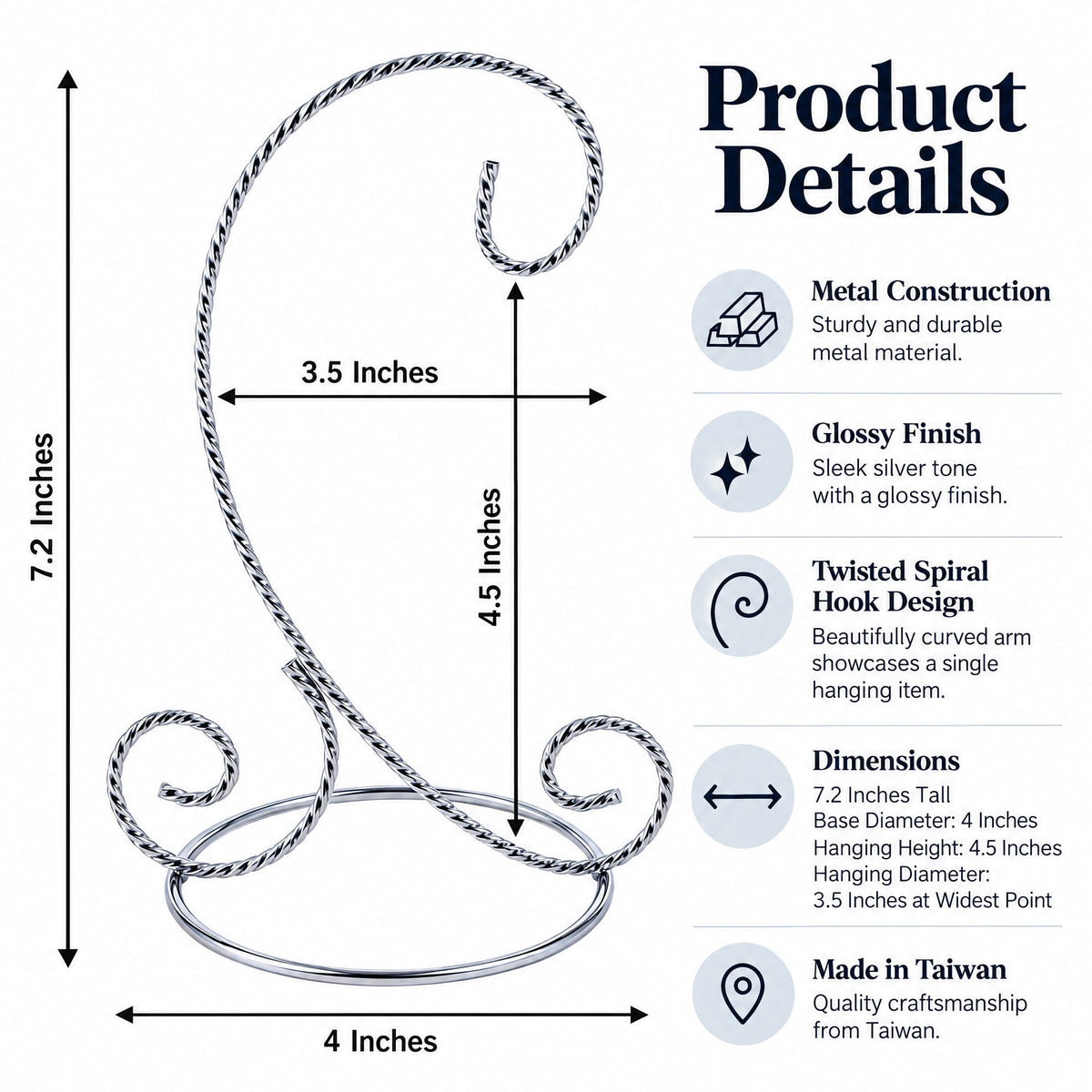 Twisted Wire Silver Metal Ornament Stand Display 7.2 Inches Ornament Stands La Vie Bien Twisted Wire Silver Metal Ornament Stand Display 7.2 Inches