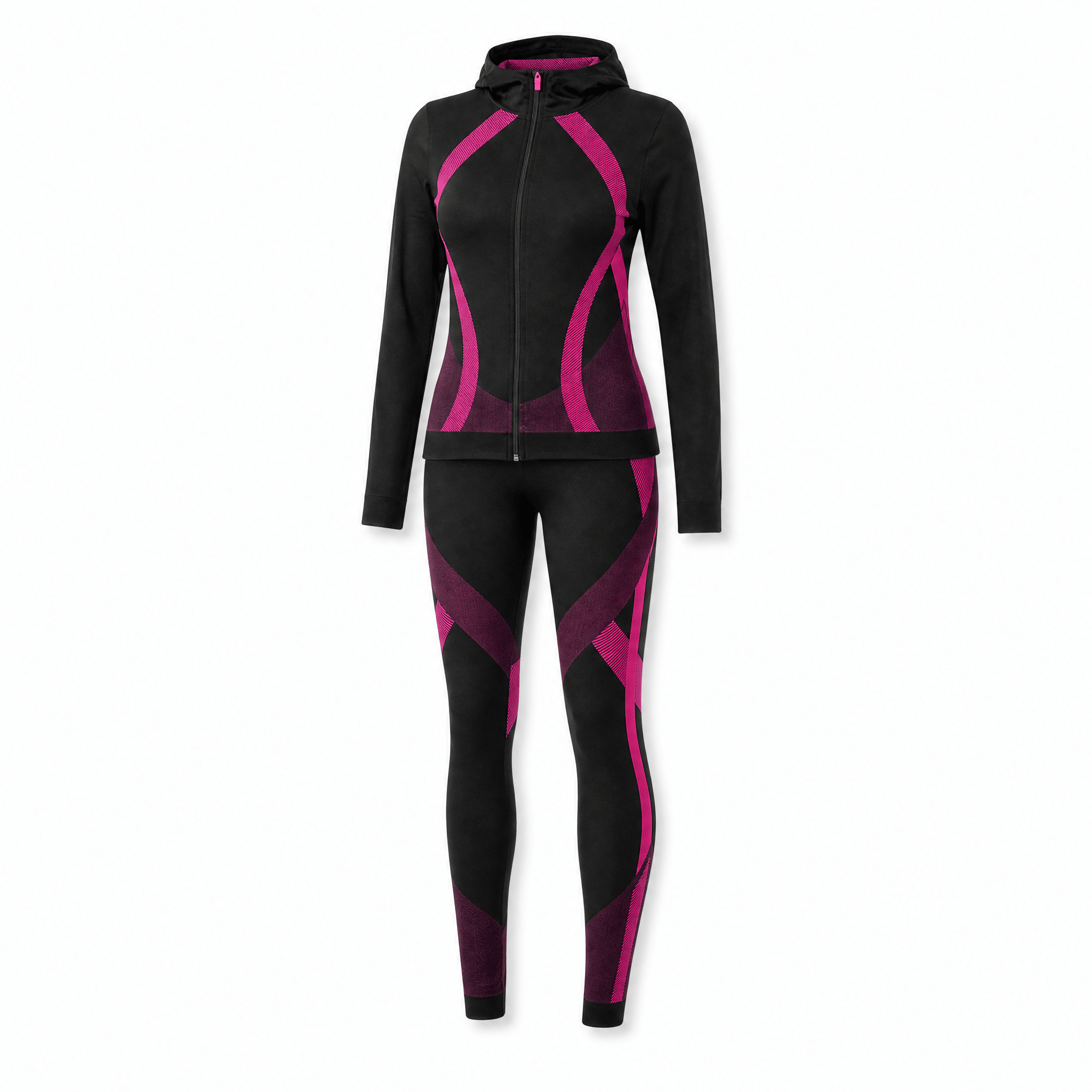 Two Piece Active Zip Up Hooded Jacket + Leggings Set in Fuchsia - One Size S/M Apparel La Vie Bien Two Piece Active Zip Up Hooded Jacket + Leggings Set in Fuchsia - One Size S/M