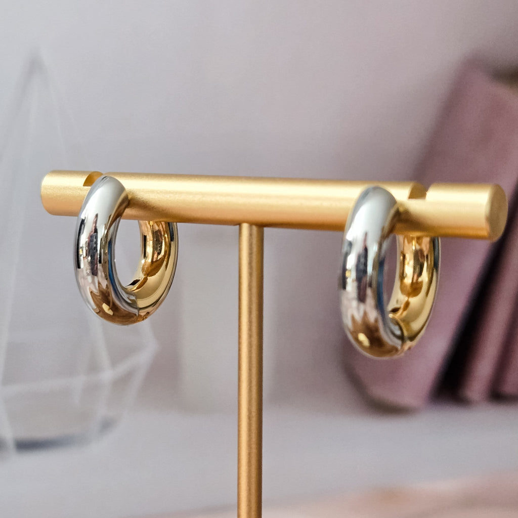 Two Tone Chunky Hoop Earrings Earrings La Vie Bien Two Tone Chunky Hoop Earrings