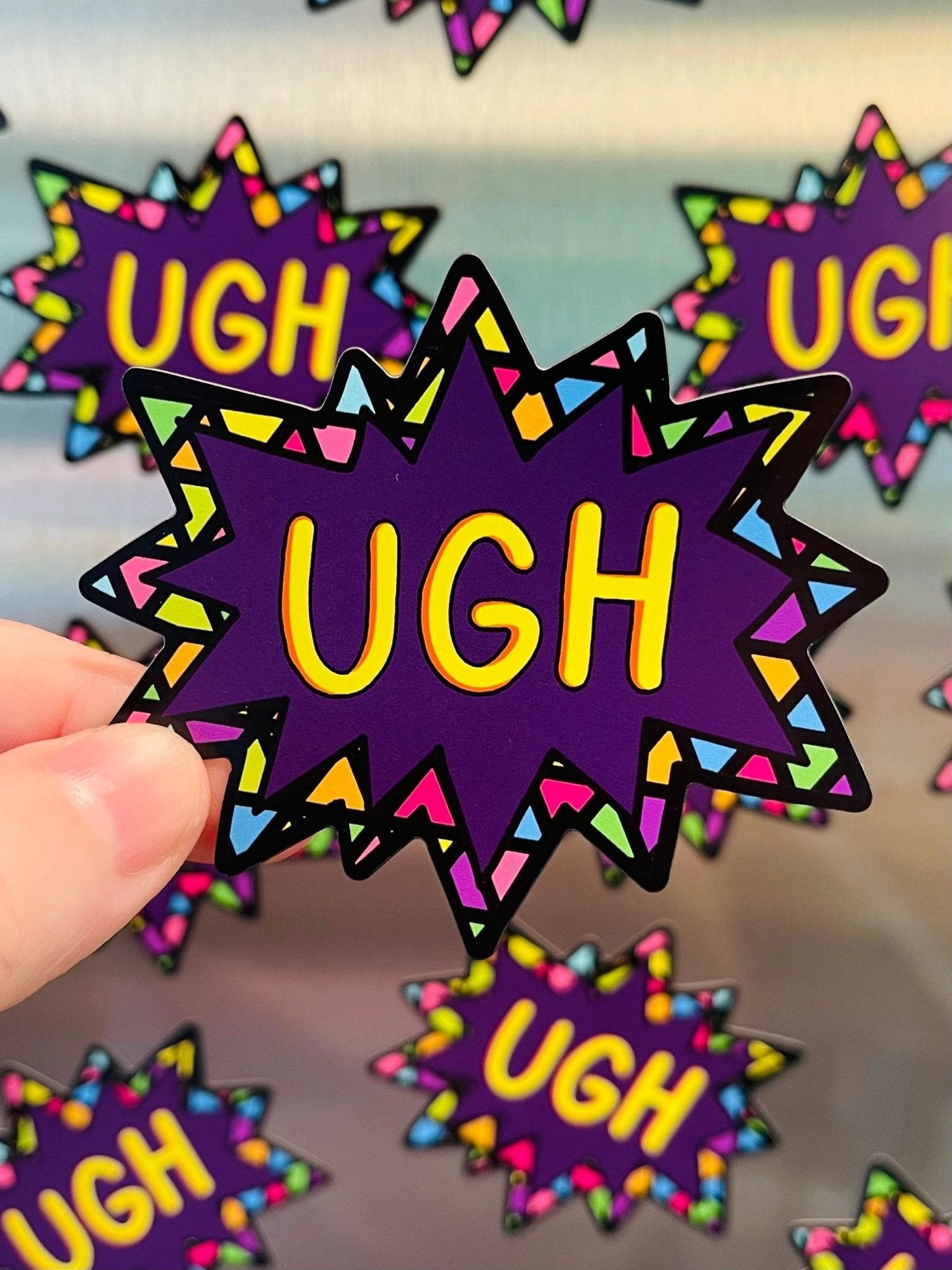 UGH! Colorful 90s Nostalgia Pop-Art Style Refrigerator Magnet by Bespattered Facade