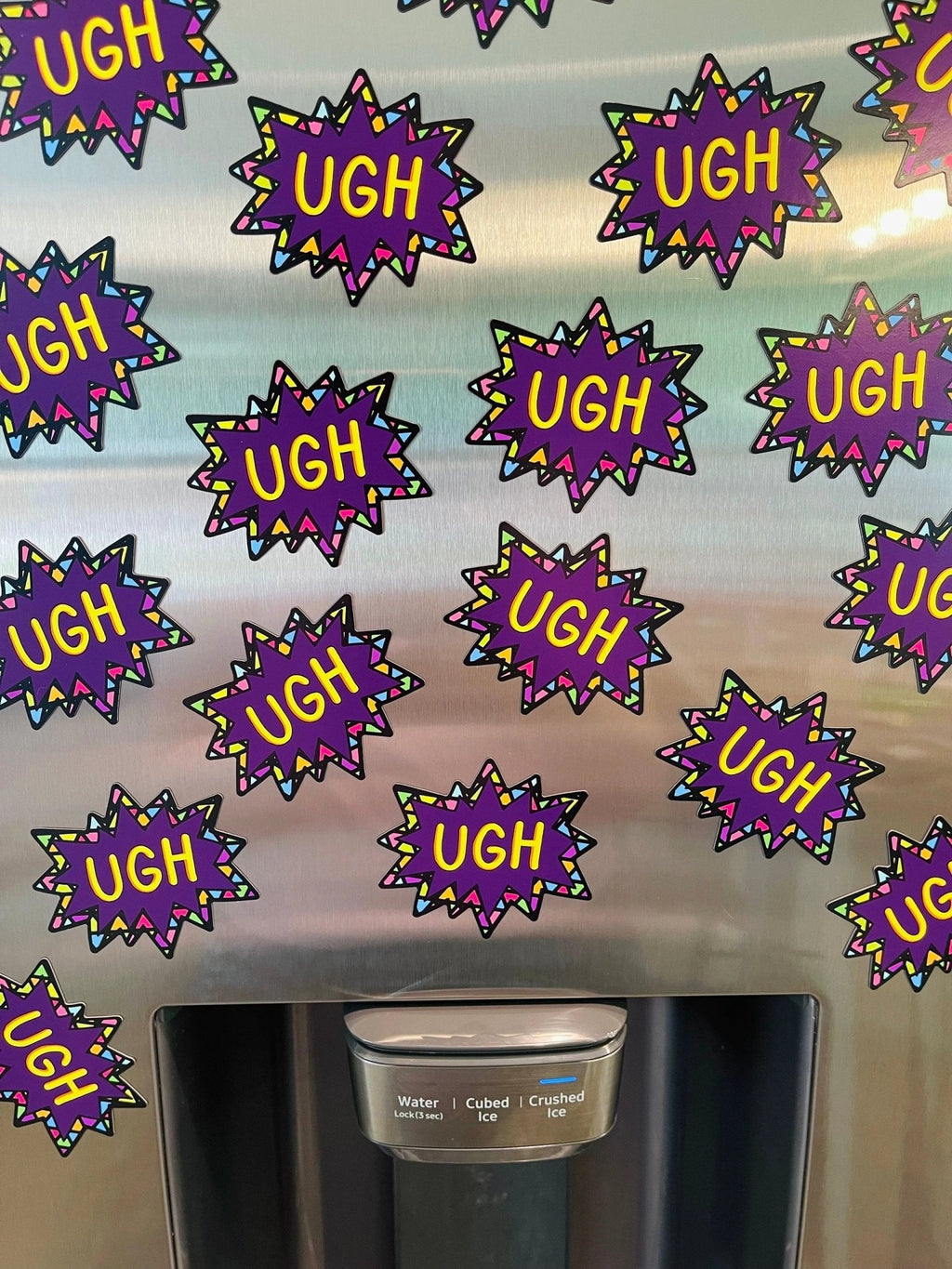 UGH! Colorful 90s Nostalgia Pop-Art Style Refrigerator Magnet by Bespattered Facade